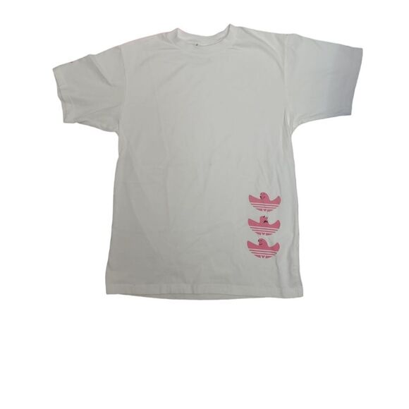 ADIDAS white drawn Shmoofoil pink graphic unisex short sleeve t-shirt S - Picture 3 of 13
